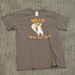 Gildan Dark Gray T-Shirt with Orange 'Relax!' Squirrel Design